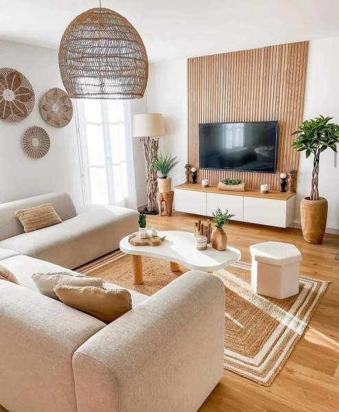 Salon bois blanc cocooning