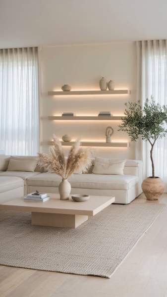 Salon bois blanc cocooning