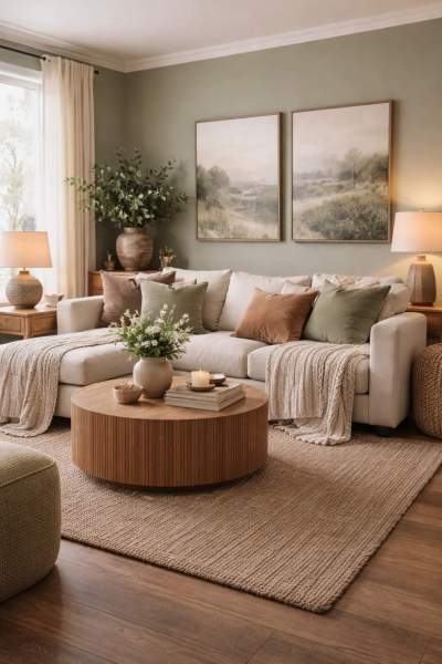 Couleurs harmonieuses bois salon