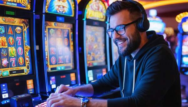 Joueur utilisant ses tours gratuits sur une machine à sous